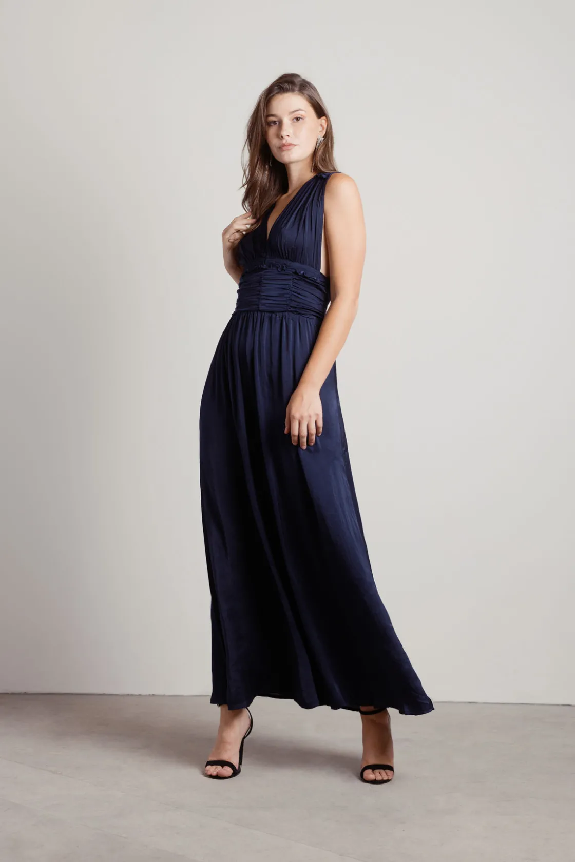 Tobi Goddess Satin Smocked Maxi Dress - Burgundy