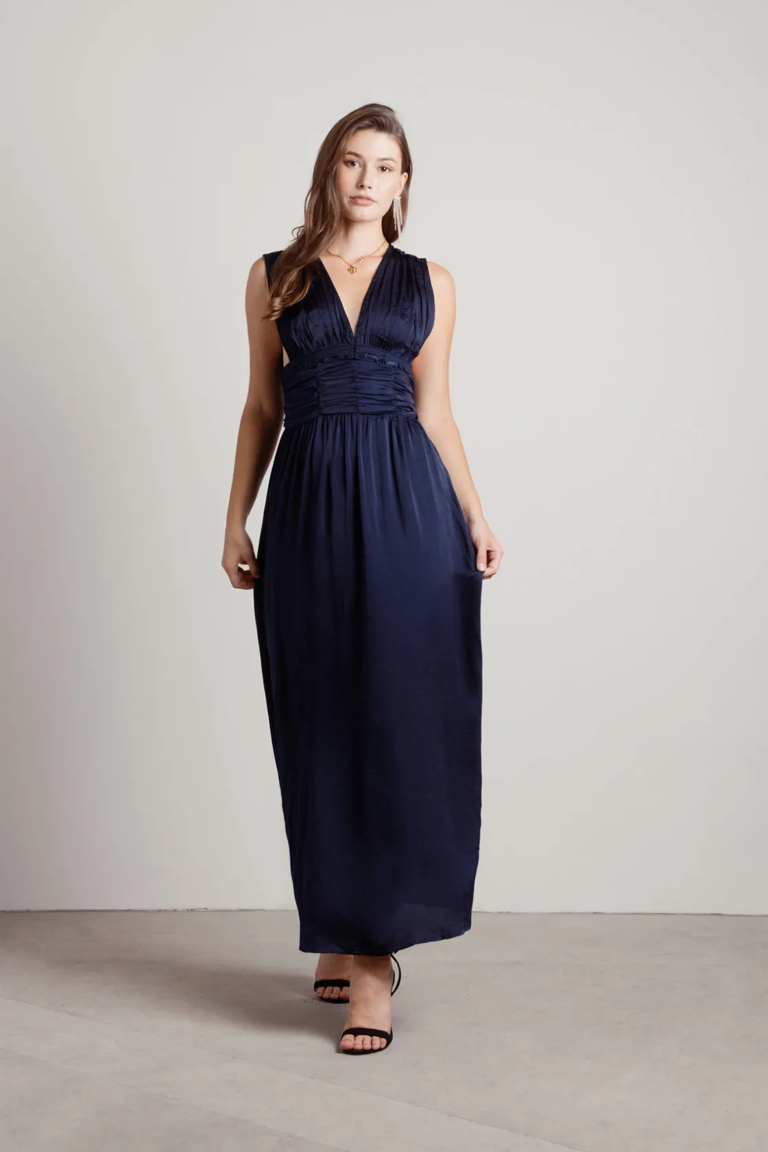 Tobi Goddess Satin Smocked Maxi Dress - Burgundy
