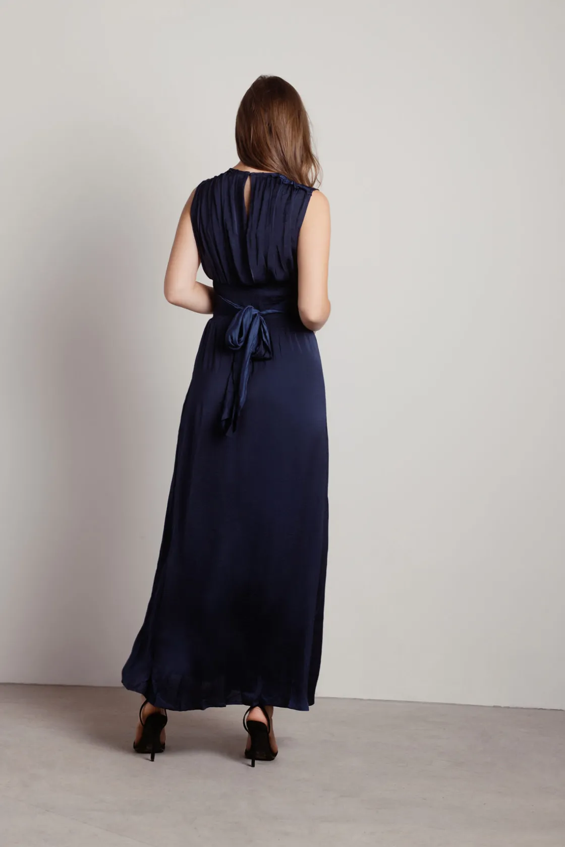 Tobi Goddess Satin Smocked Maxi Dress - Burgundy