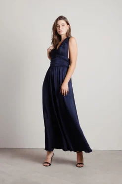Tobi Goddess Satin Smocked Maxi Dress - Burgundy