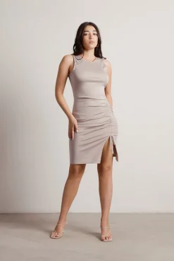 Tobi Golden Age Ruched Slit Mini Dress - Taupe