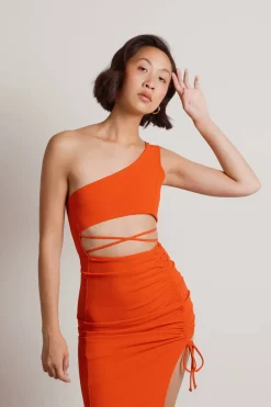 Tobi Gotta Find Me One Shoulder High Slit Midi Dress - Cobalt Blue