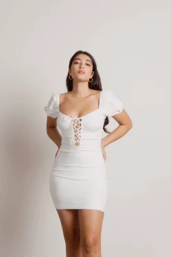 Tobi Guess At It Off White Lace-Up Bodycon Mini Dress