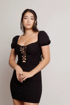 Tobi Guess At It Off White Lace-Up Bodycon Mini Dress