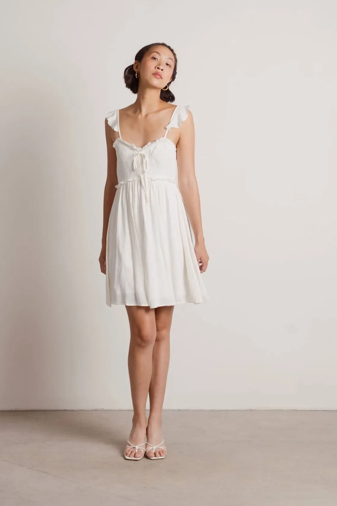 Tobi Guessing Game Ruffle Smocked Mini Dress -