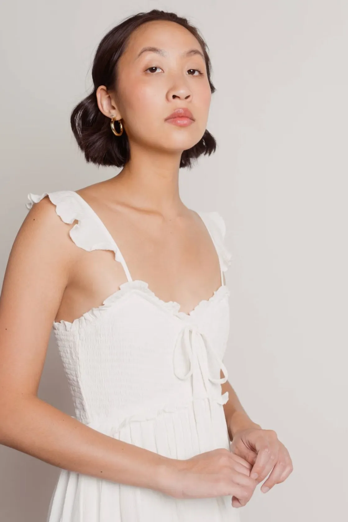 Tobi Guessing Game Ruffle Smocked Mini Dress -