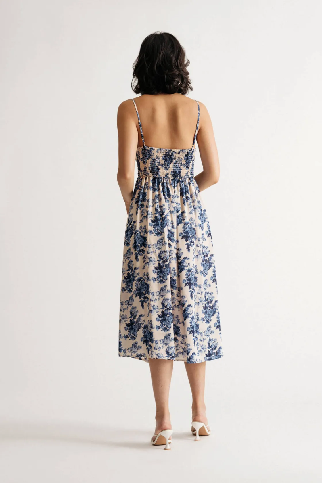 Tobi Guinevere Floral Satin Ruched Midi Dress
