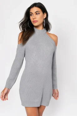 Tobi Half Thought Cold Shoulder Sweater Mini Dress - Vintage Blue