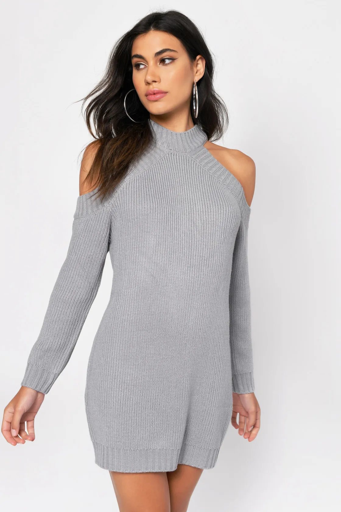 Tobi Half Thought Cold Shoulder Sweater Mini Dress - Vintage Blue