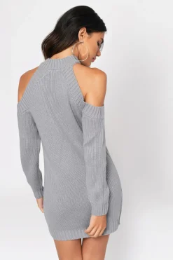 Tobi Half Thought Cold Shoulder Sweater Mini Dress - Vintage Blue