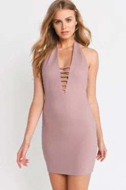 Tobi Halter At Me Plunging Bodycon Mini Dress - Olive