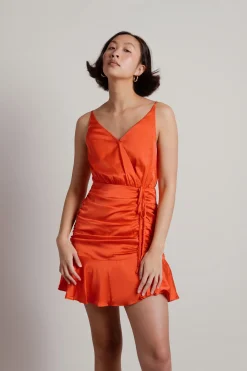 Tobi Hard To Leave Ruched Satin Mini Dress -