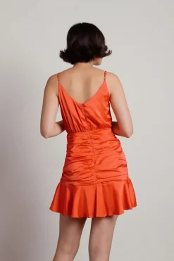 Tobi Hard To Leave Ruched Satin Mini Dress -