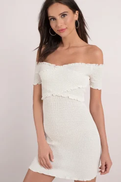 Tobi Harlow Off The Shoulder Smocked Mini Dress -