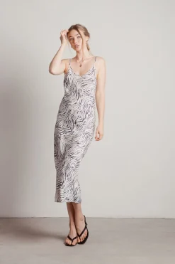 Tobi Hear Me Purr Tiger Print Slip Midi Dress - Ecru