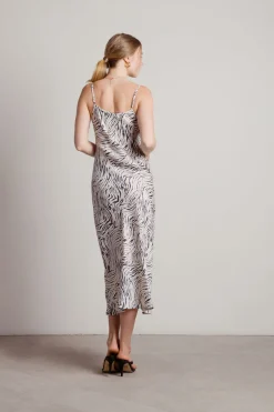 Tobi Hear Me Purr Tiger Print Slip Midi Dress - Ecru