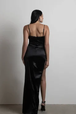 Tobi Heartbreaker Satin High Slit Maxi Dress - Hunter Green
