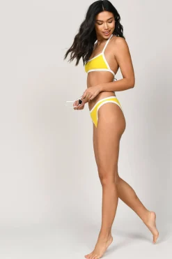 Tobi Heather Two-Tone Bikini Top - Yellow And White