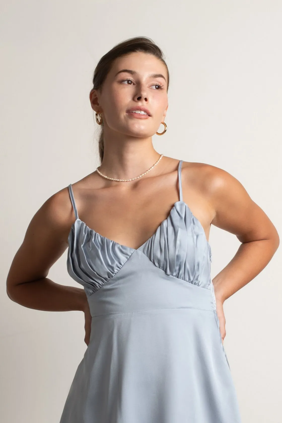 Tobi Heavenly Touch Satin Ruched Mini Dress - Icy Blue
