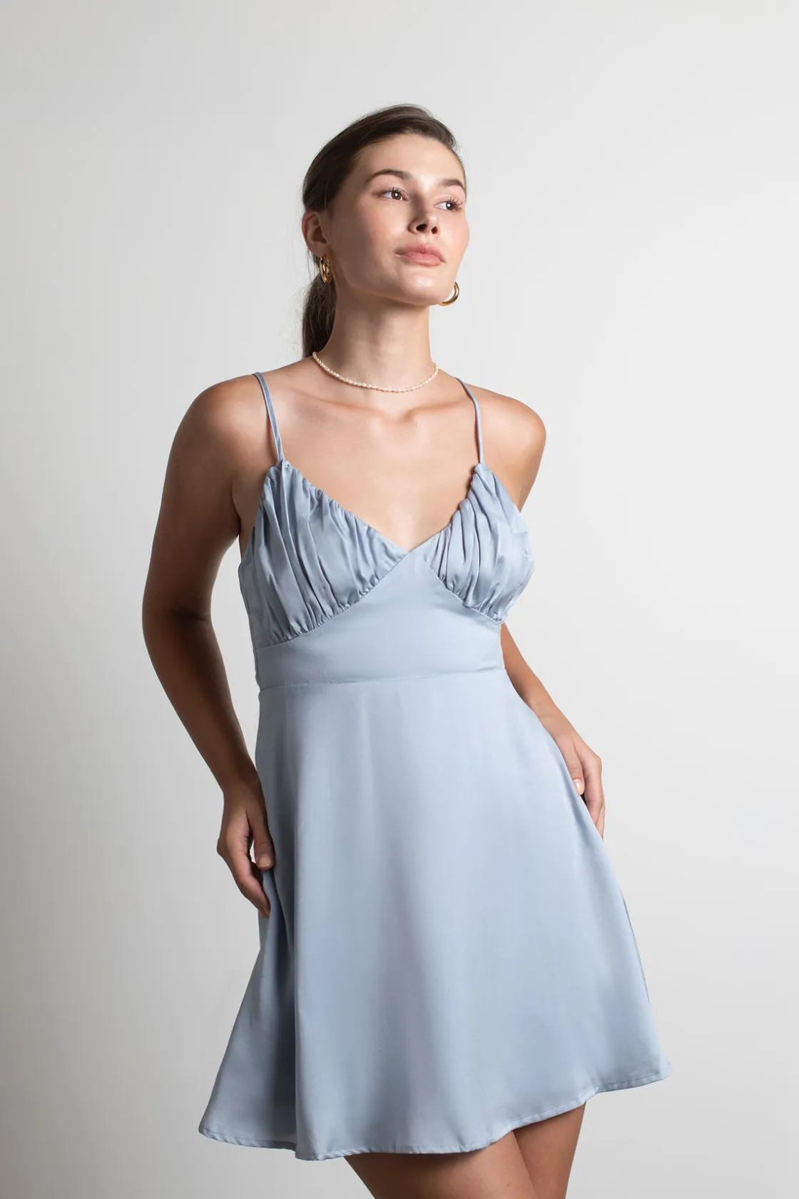 Tobi Heavenly Touch Satin Ruched Mini Dress - Icy Blue