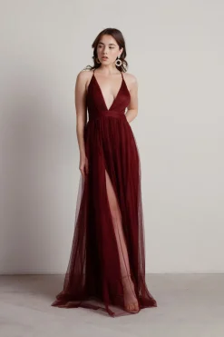 Tobi Here To Slay Plunging High Slit Maxi Dress - White