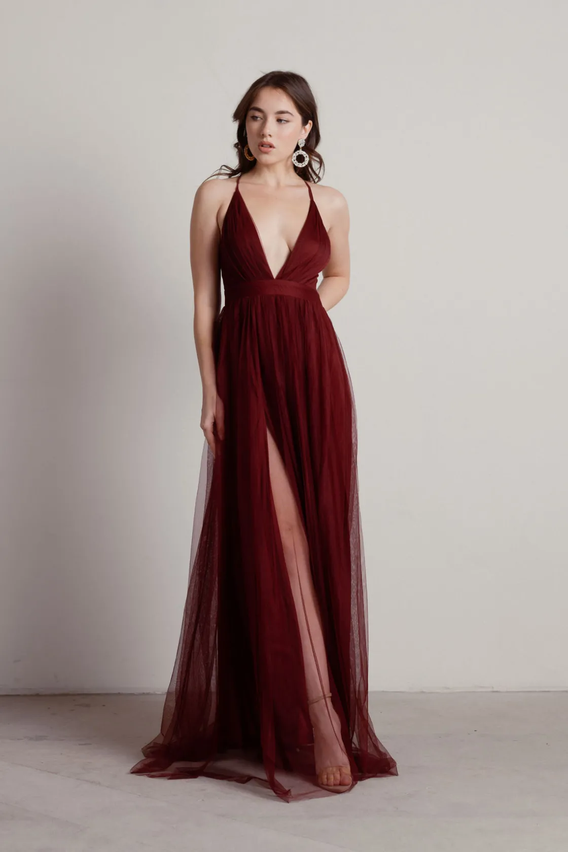 Tobi Here To Slay Plunging High Slit Maxi Dress - White