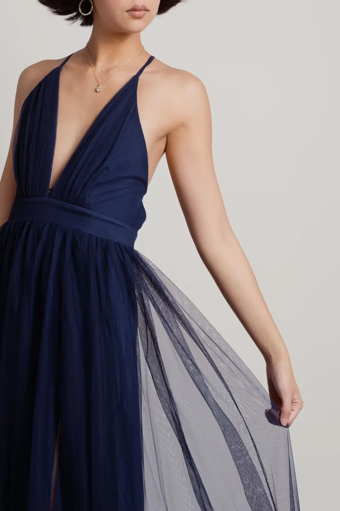 Tobi Here To Slay Plunging High Slit Maxi Dress - White