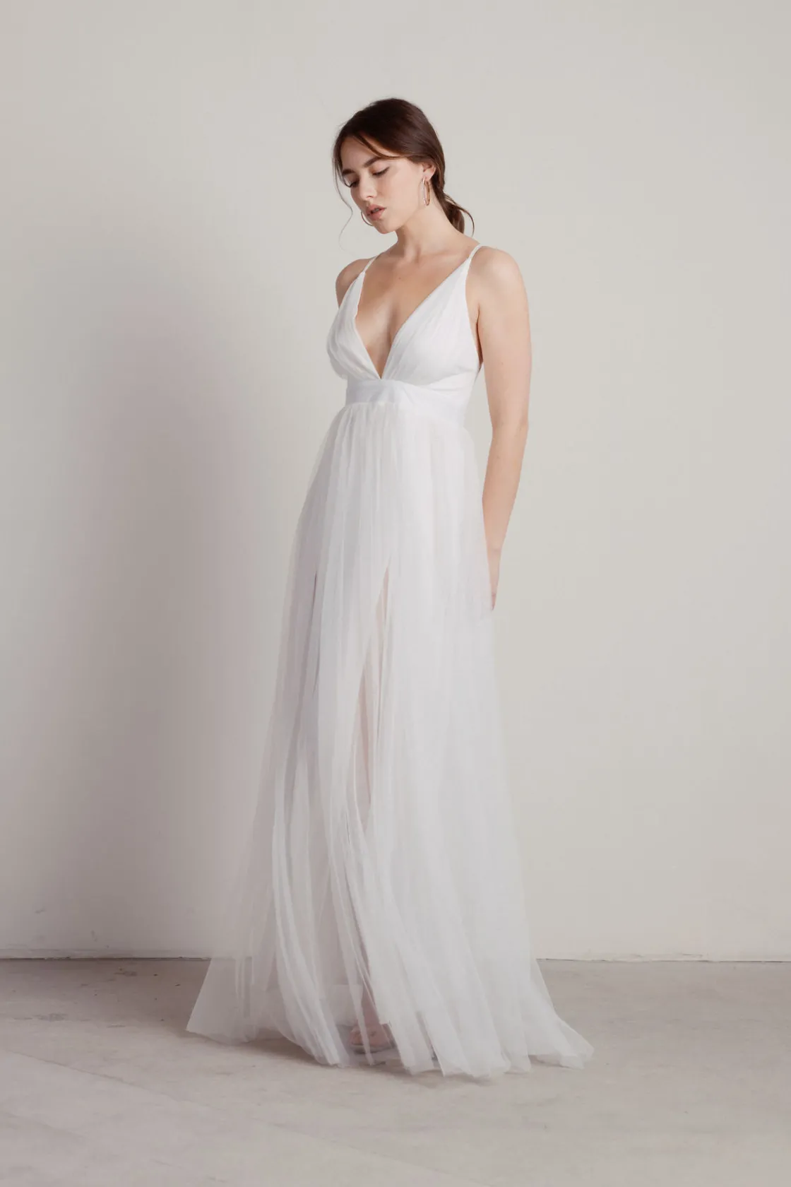 Tobi Here To Slay Plunging High Slit Maxi Dress - White