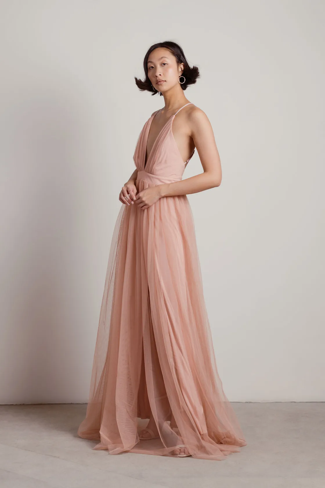 Tobi Here To Slay Plunging High Slit Maxi Dress - White