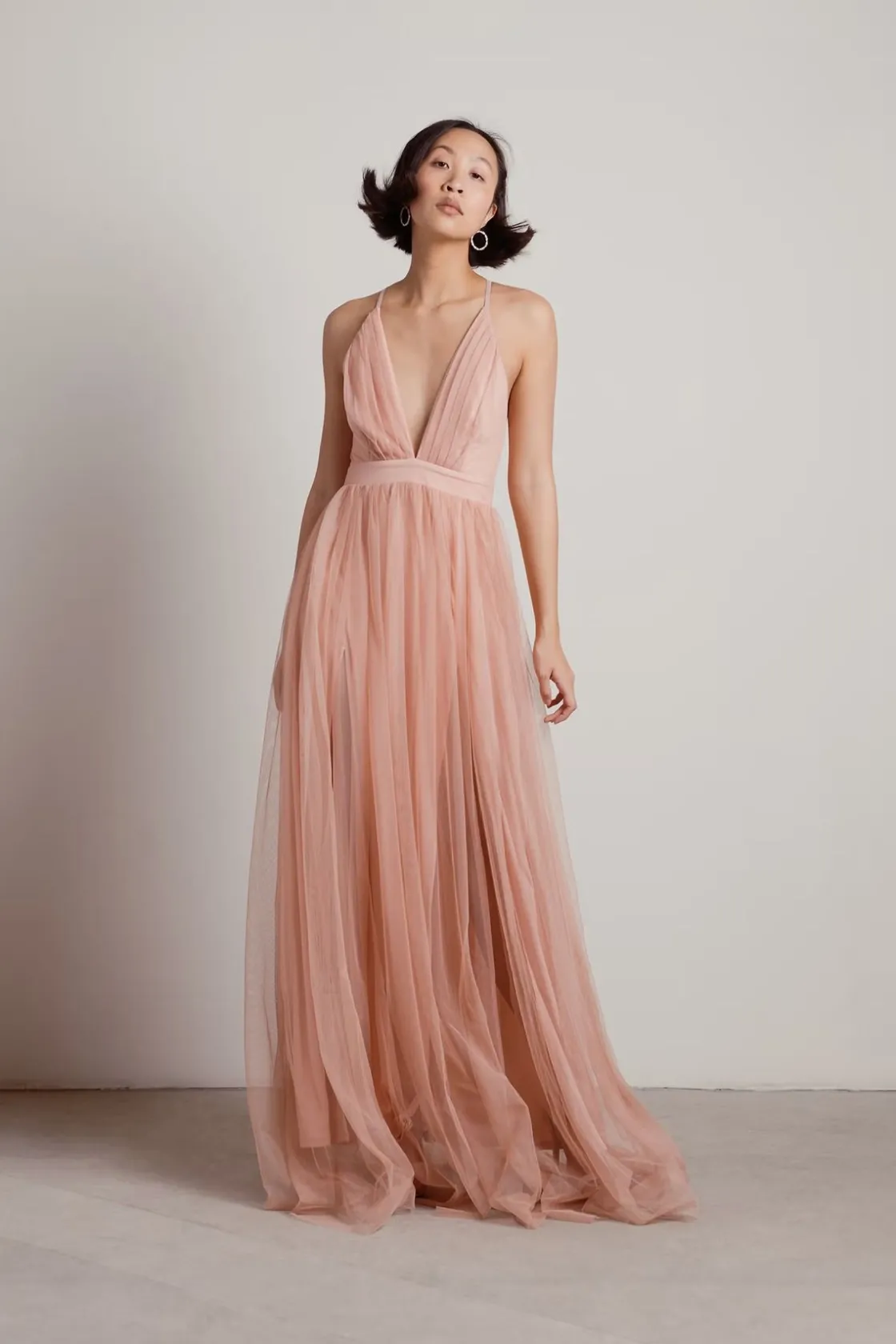 Tobi Here To Slay Plunging High Slit Maxi Dress - White