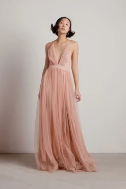 Tobi Here To Slay Plunging High Slit Maxi Dress - White