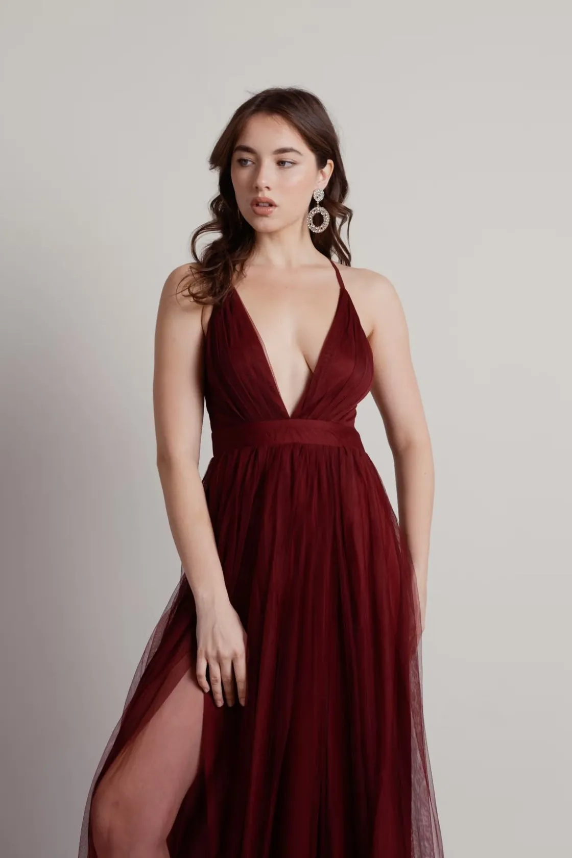 Tobi Here To Slay Plunging High Slit Maxi Dress - White