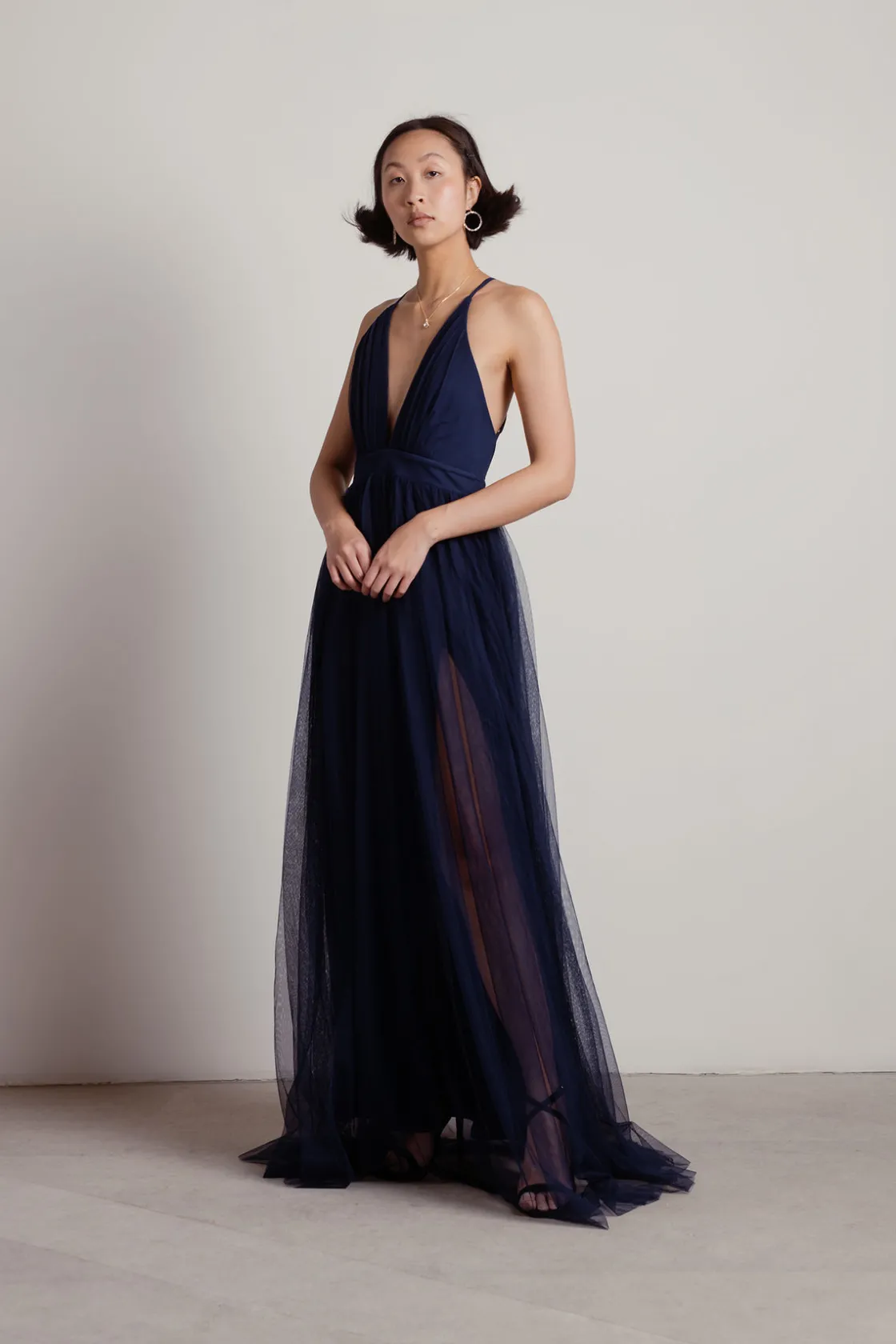 Tobi Here To Slay Plunging High Slit Maxi Dress - White