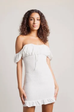 Tobi Here We Are Off The Shoulder Smocked Mini Dress -