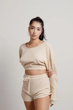 Tobi Hey There Knit Top And Short Lounge Set - Ecru