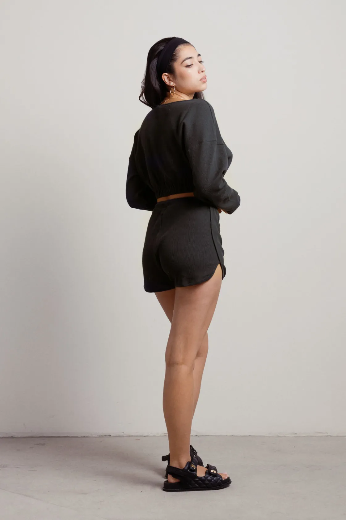 Tobi Hey There Knit Top And Short Lounge Set - Ecru