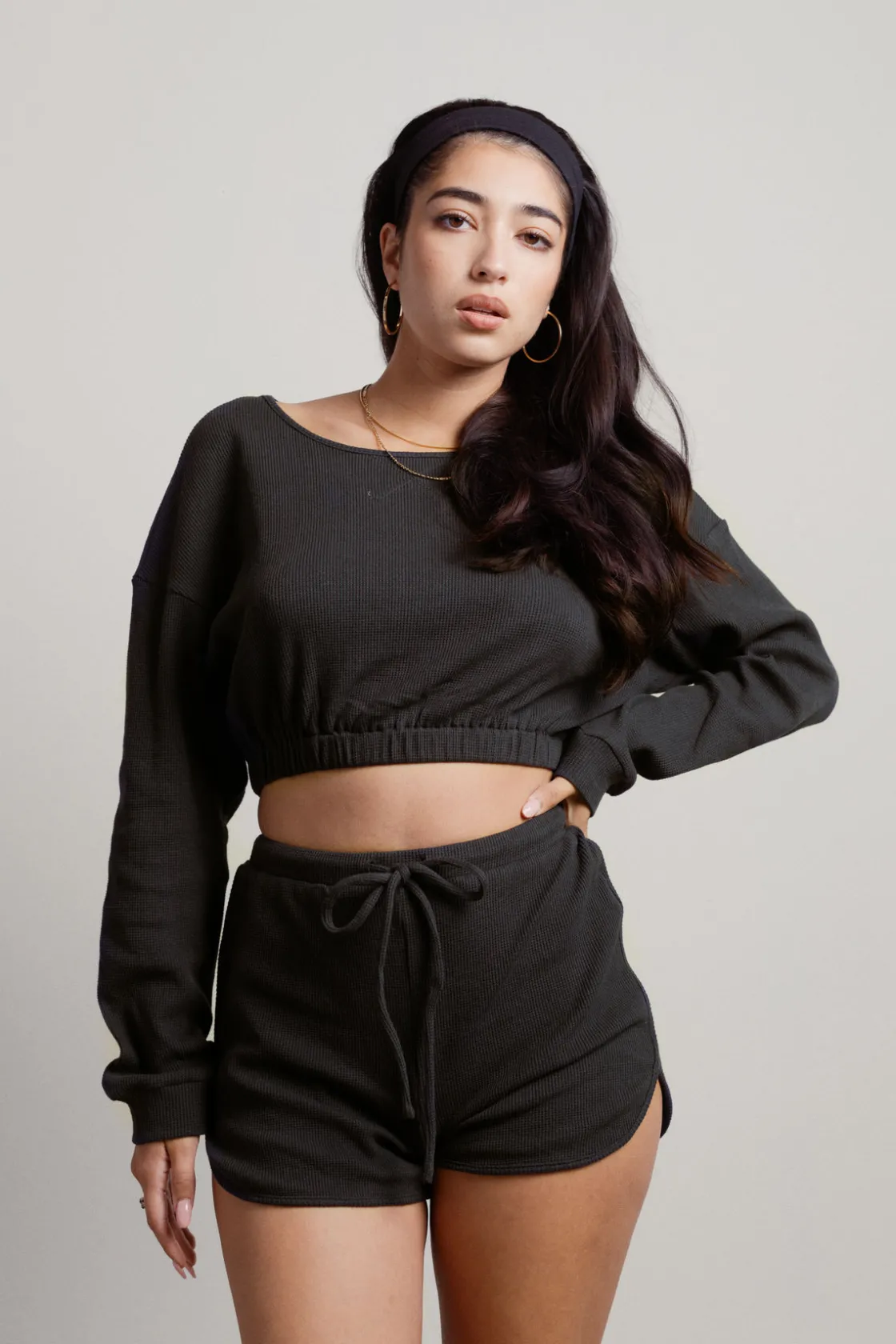 Tobi Hey There Knit Top And Short Lounge Set - Ecru