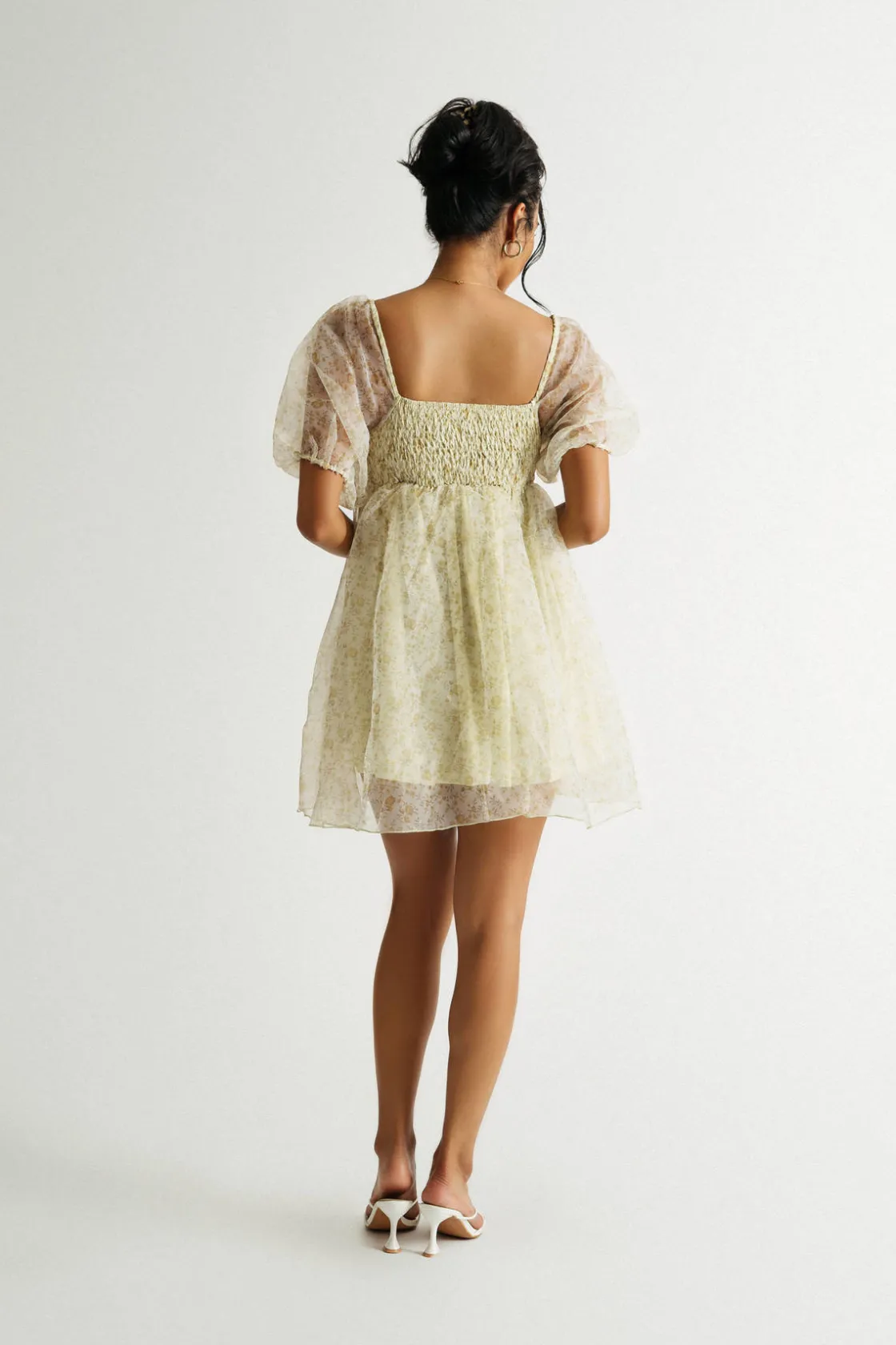 Tobi Hidden Time Floral Puff Sleeve Babydoll Mini Dress