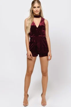 Tobi High On You Velvet Romper - Navy