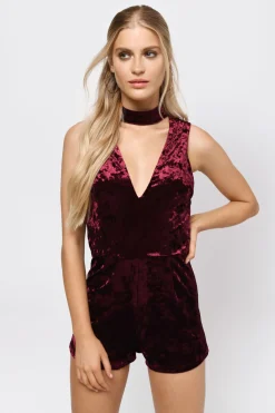 Tobi High On You Velvet Romper - Navy