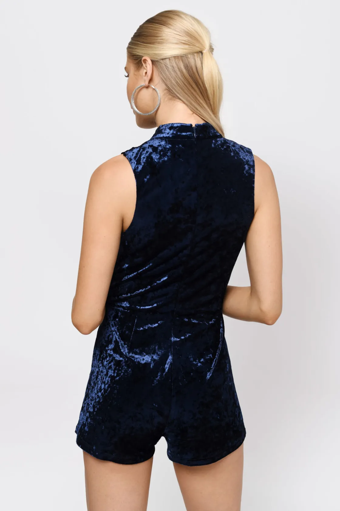 Tobi High On You Velvet Romper - Navy