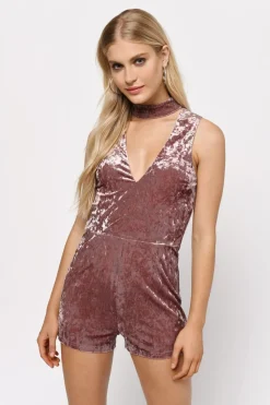 Tobi High On You Velvet Romper - Navy