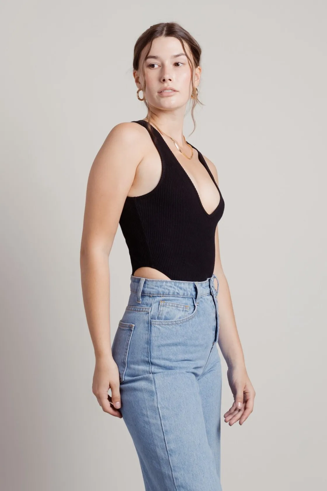 Tobi High Sides Ribbed Bodysuit - Beige