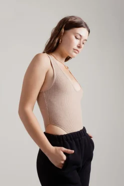 Tobi High Sides Ribbed Bodysuit - Beige