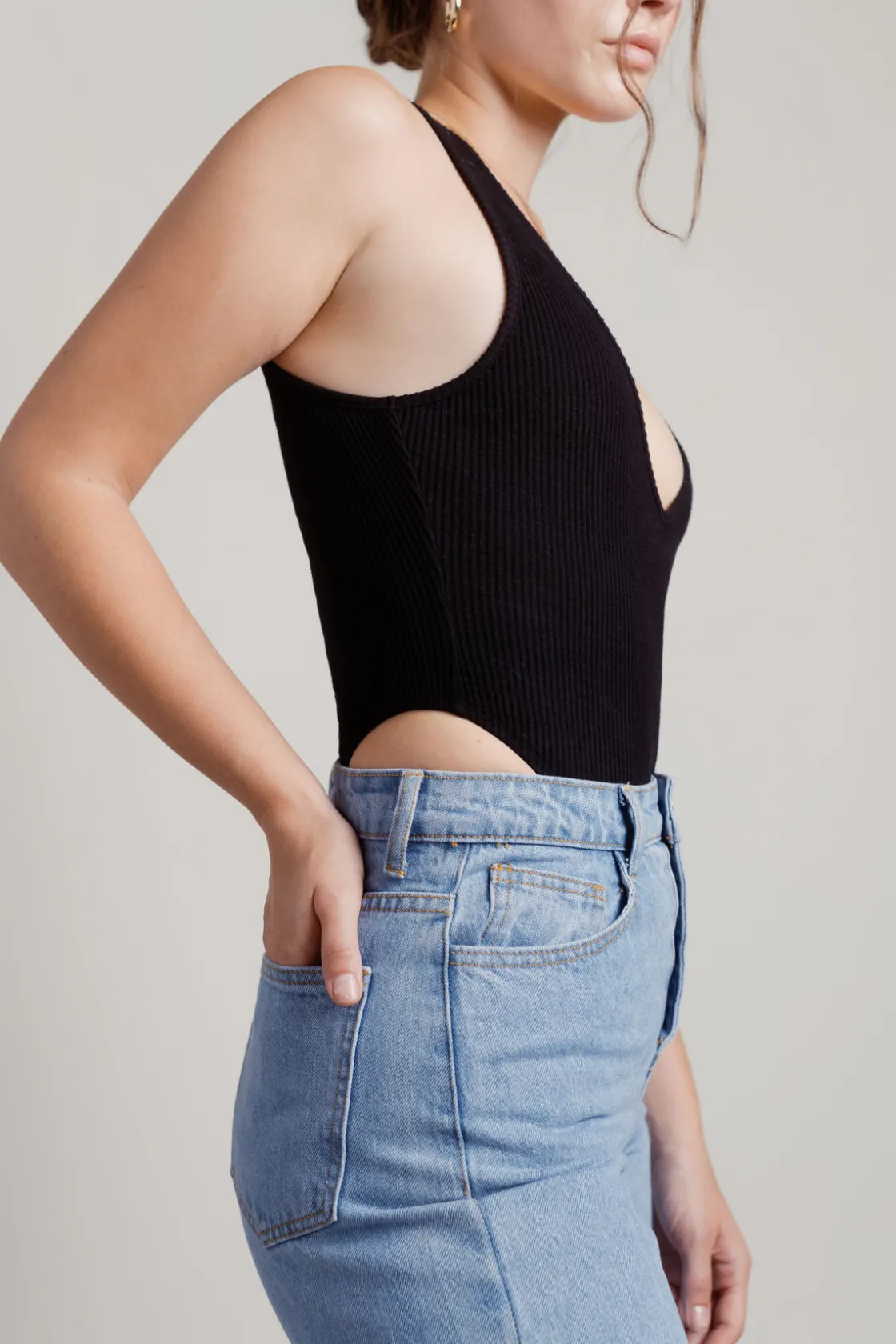 Tobi High Sides Ribbed Bodysuit - Beige