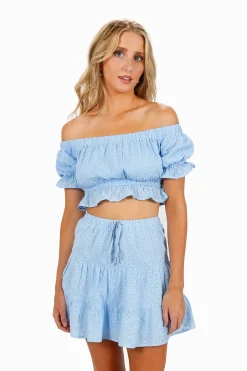 Tobi Himalia Eyelet Crop Top And Mini Skirt Set -