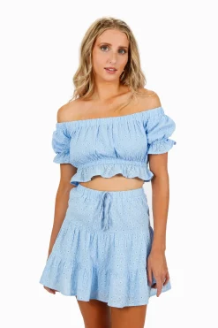 Tobi Himalia Eyelet Crop Top And Mini Skirt Set -