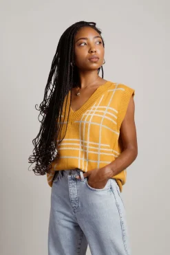 Tobi Honey Bee Plaid Sweater Vest -