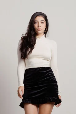 Tobi Iggy Velvet Ruched And Ruffle Mini Skirt