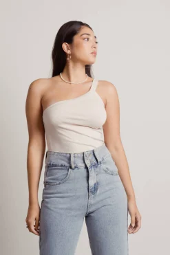 Tobi Iggy One Shoulder Top - Beige
